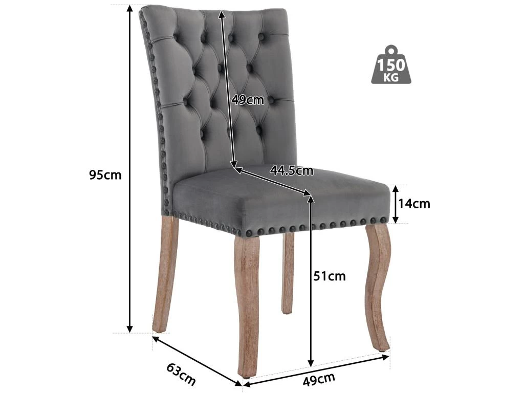 Lot De 6 Chaises Capitonné En Velours - Cadre En Bois Massif - Gris 6 Lot De 6 Chaises Capitonné En Velours - Cadre En Bois Massif - Gris – Image 4