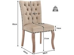 Lot De 4 Chaises Capitonné En Velours - Cadre En Bois Massif - Beige -Magasin de meubles de restaurant chaise 23009363