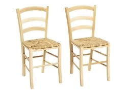 Lot De 2 Chaises PAYSANNE - Hêtre Massif & Paille De Riz - Teinte : Naturel