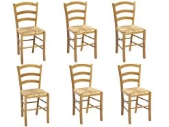 Lot De 6 Chaises PAYSANNE - Hêtre Massif Teinté Chêne, Paille De Riz -Magasin de meubles de restaurant chaise 232095