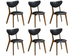 Lot De 6 Chaises LISETTE - Hévéa Massif & Simili - Noyer Et Noir -Magasin de meubles de restaurant chaise 259677