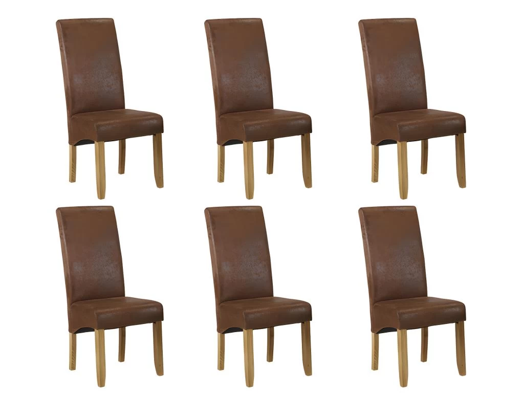 Lot De 6 Chaises SANTOS - Microfibre Aspect Cuir Vieilli - Pieds Bois Clair 10 Lot De 6 Chaises SANTOS - Microfibre Aspect Cuir Vieilli - Pieds Bois Clair – Image 8
