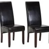 Lot De 2 Chaises ROVIGO - Simili Marron Brillant - Pieds Bois Foncé