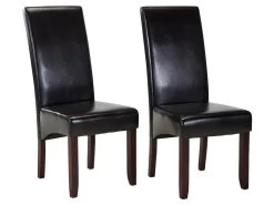 Lot De 2 Chaises ROVIGO - Simili Marron Brillant - Pieds Bois Foncé