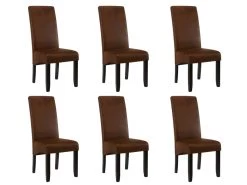 Lot De 6 Chaises SANTOS - Microfibre Aspect Cuir Vieilli - Pieds Bois Foncé 15 Lot De 6 Chaises SANTOS - Microfibre Aspect Cuir Vieilli - Pieds Bois Foncé -Magasin de meubles de restaurant chaise 274139
