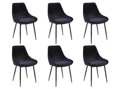 Lot De 6 Chaises - Velours Et Métal Noir - Noir - MASURIE -Magasin de meubles de restaurant chaise 283227