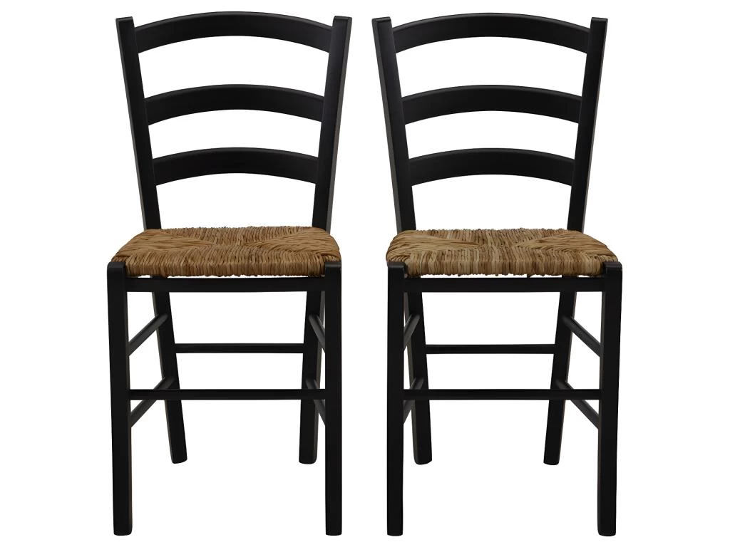 Lot De 2 Chaises PAYSANNE - Hêtre Massif & Paille De Riz - Teinte : Noir 4 Lot De 2 Chaises PAYSANNE - Hêtre Massif & Paille De Riz - Teinte : Noir – Image 2
