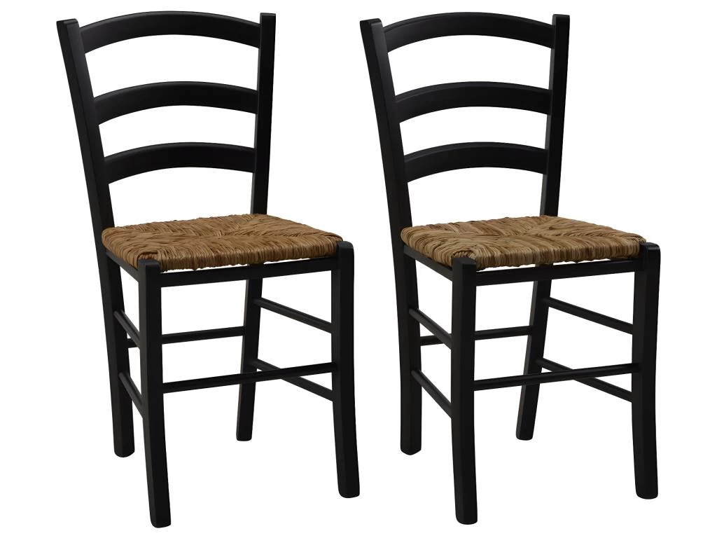 Lot De 2 Chaises PAYSANNE - Hêtre Massif & Paille De Riz - Teinte : Noir 3 Lot De 2 Chaises PAYSANNE - Hêtre Massif & Paille De Riz - Teinte : Noir