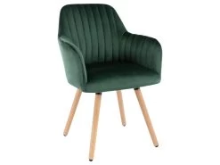 Chaise Avec Accoudoirs - Velours Et Métal Effet Bois - Vert Foncé - ELEANA