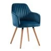 Chaise Avec Accoudoirs - Velours Et Métal Effet Bois - Bleu - ELEANA