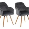 Lot De 2 Chaises Avec Accoudoirs - Velours Et Métal Effet Bois - Gris - ELEANA -Magasin de meubles de restaurant chaise 343515