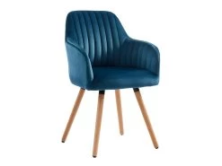 Lot De 2 Chaises Avec Accoudoirs - Velours Et Métal Effet Bois - Bleu - ELEANA -Magasin de meubles de restaurant chaise 343519