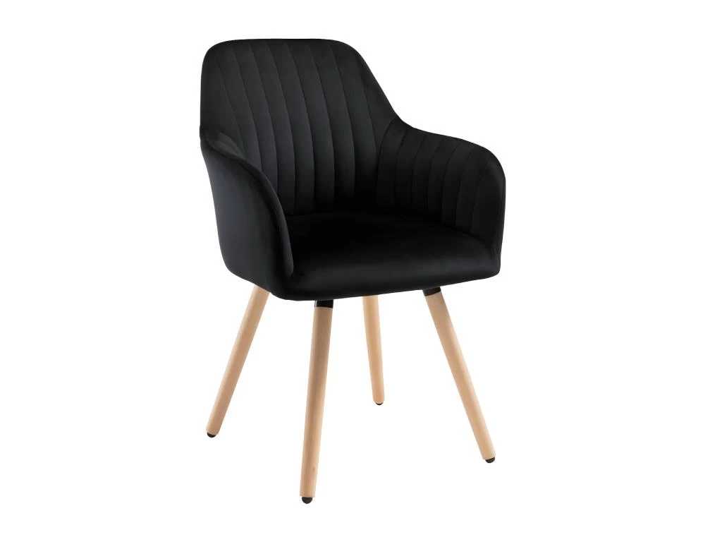 Chaise Avec Accoudoirs - Velours Et Métal Effet Bois - Noir - ELEANA 3 Chaise Avec Accoudoirs - Velours Et Métal Effet Bois - Noir - ELEANA