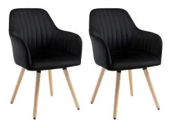 Lot De 2 Chaises Avec Accoudoirs ELEANA - Velours Et Métal Effet Bois - Noir