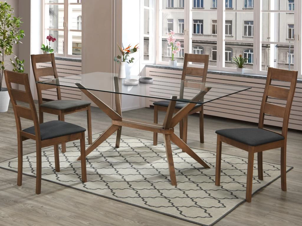 Lot De 6 Chaises ALCINO - Hêtre Et Tissu - Coloris : Noyer Et Anthracite 4 Lot De 6 Chaises ALCINO - Hêtre Et Tissu - Coloris : Noyer Et Anthracite – Image 2