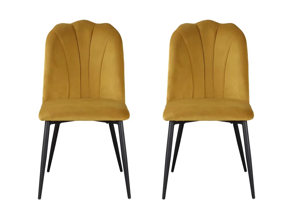 Lot De 2 Chaises ROSARIO - Effet Velours Et Métal Noir - Jaune 4 Lot De 2 Chaises ROSARIO - Effet Velours Et Métal Noir - Jaune – Image 2