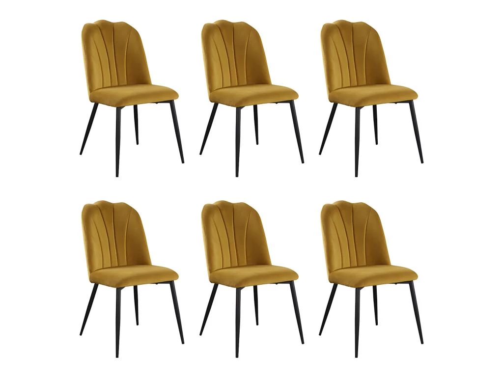 Lot De 6 Chaises ROSARIO - Effet Velours Et Métal Noir - Jaune 11 Lot De 6 Chaises ROSARIO - Effet Velours Et Métal Noir - Jaune – Image 9