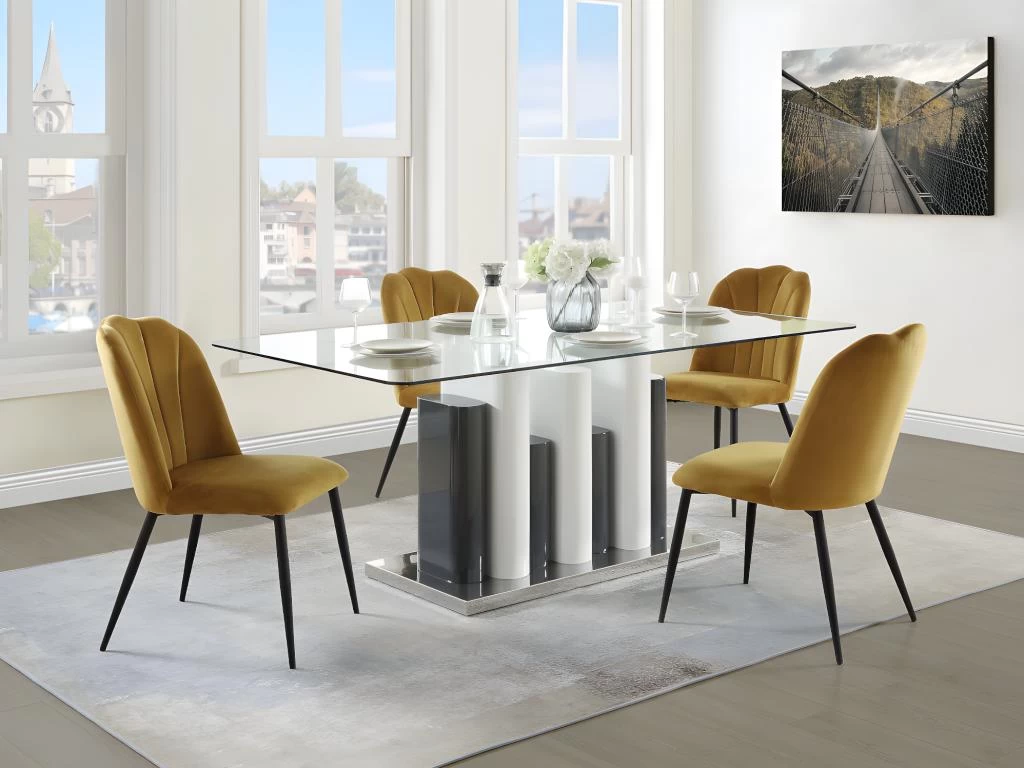 Lot De 6 Chaises ROSARIO - Effet Velours Et Métal Noir - Jaune 10 Lot De 6 Chaises ROSARIO - Effet Velours Et Métal Noir - Jaune – Image 8