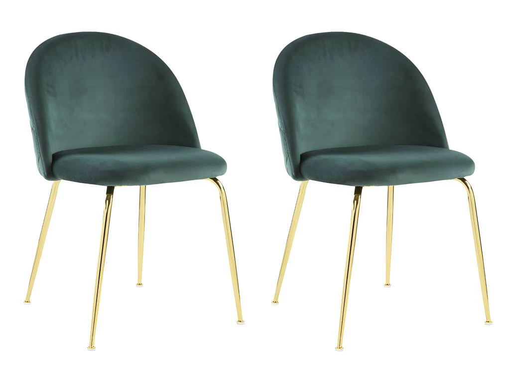 Lot De 2 Chaises - Velours Et Métal Doré - Vert - MELBOURNE 5 Lot De 2 Chaises - Velours Et Métal Doré - Vert - MELBOURNE – Image 3