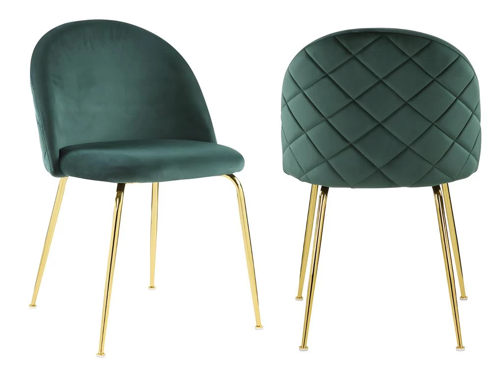 Lot De 2 Chaises - Velours Et Métal Doré - Vert - MELBOURNE 3 Lot De 2 Chaises - Velours Et Métal Doré - Vert - MELBOURNE