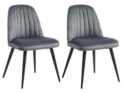 Lot De 2 Chaises ELEANA - Velours & Métal Noir - Gris