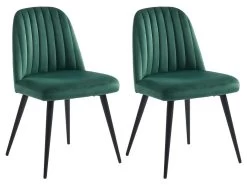 Lot De 2 Chaises ELEANA - Velours & Métal Noir - Vert