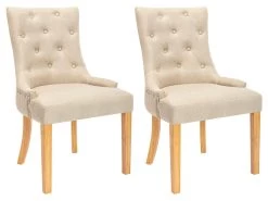 Lot De 2 Chaises JOLIA - Tissu Et Pieds Bois - Beige