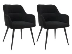 Lot De 2 Chaises - Avec Accoudoirs - Tissu Et Métal - Noir - HEKA