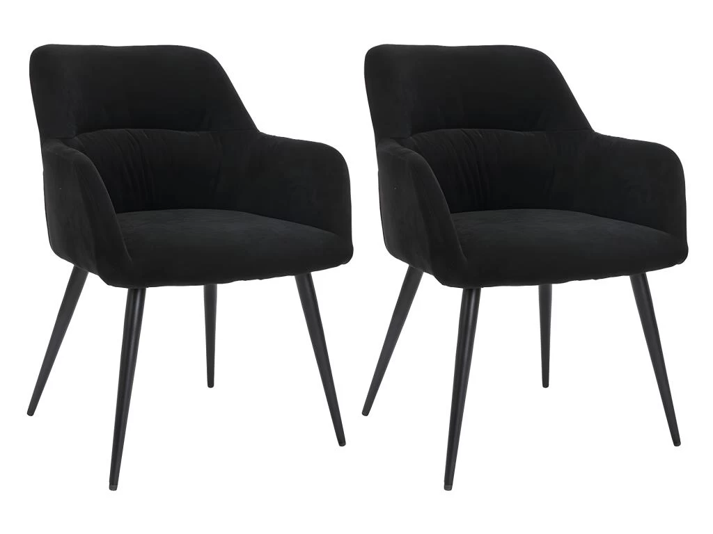 Lot De 2 Chaises - Avec Accoudoirs - Tissu Et Métal - Noir - HEKA 3 Lot De 2 Chaises - Avec Accoudoirs - Tissu Et Métal - Noir - HEKA