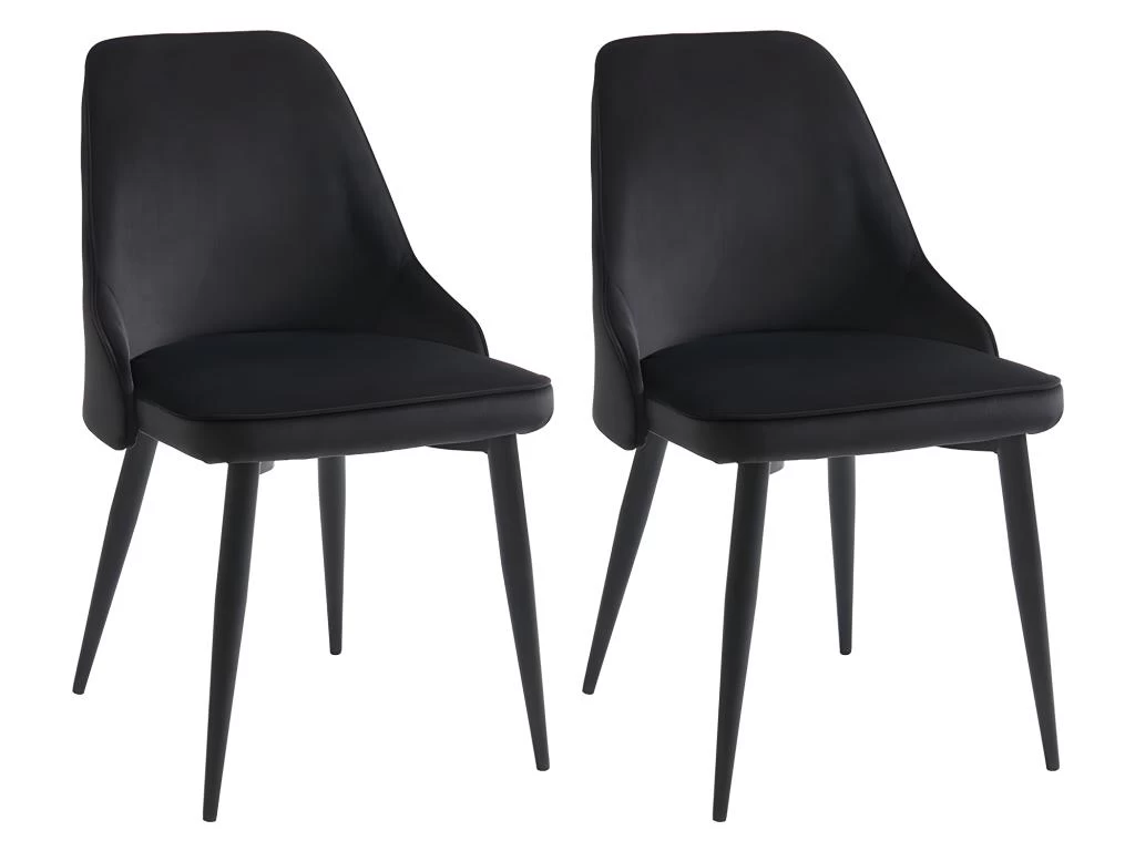 Lot De 2 Chaises - Velours Et Métal - Noir - EZRA 3 Lot De 2 Chaises - Velours Et Métal - Noir - EZRA