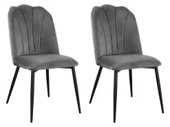 Lot De 2 Chaises ROSARIO - Effet Velours Et Métal Noir - Gris
