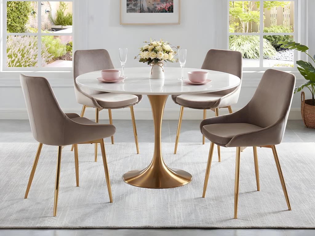 Lot De 2 Chaises MASURIE - Velours Et Métal Doré - Taupe 4 Lot De 2 Chaises MASURIE - Velours Et Métal Doré - Taupe – Image 2