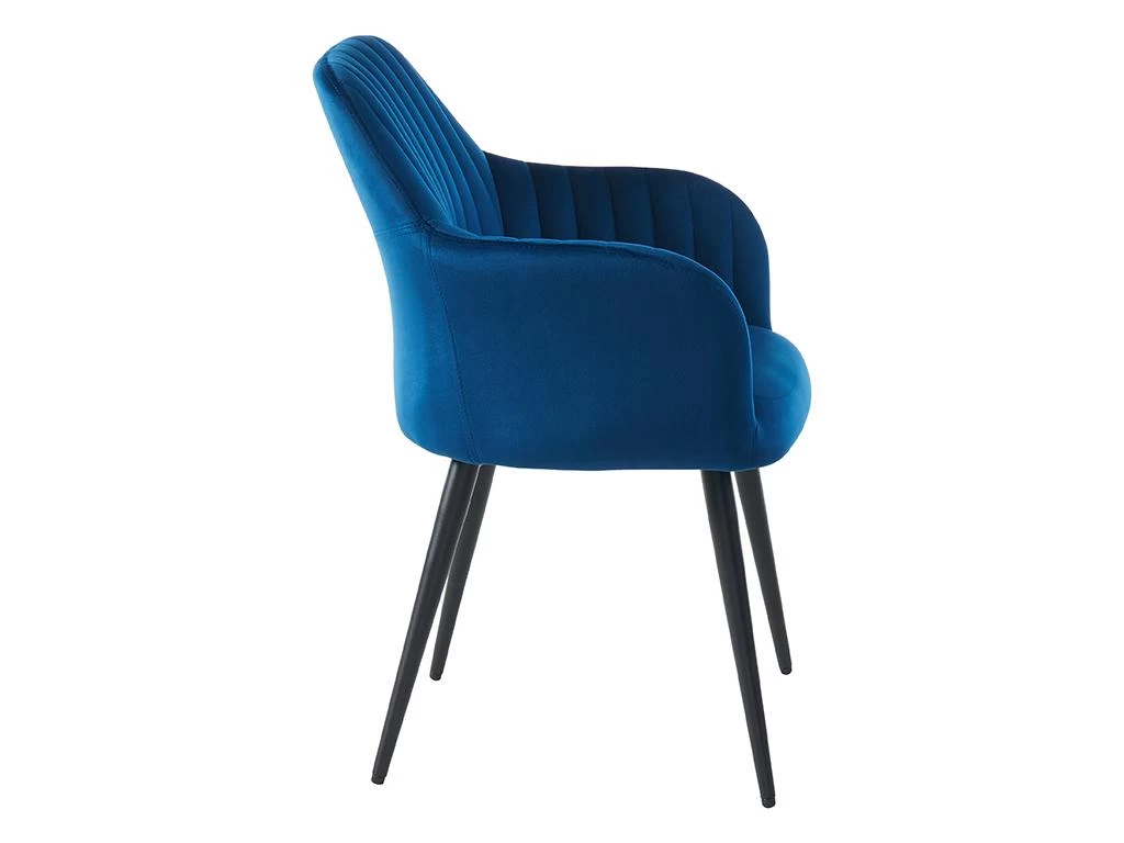 Lot De 2 Chaises Avec Accoudoirs En Velours Et Métal Noir - Bleu - ELEANA 6 Lot De 2 Chaises Avec Accoudoirs En Velours Et Métal Noir - Bleu - ELEANA – Image 4