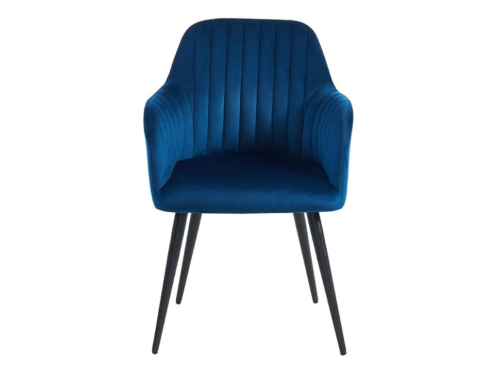 Lot De 2 Chaises Avec Accoudoirs En Velours Et Métal Noir - Bleu - ELEANA 4 Lot De 2 Chaises Avec Accoudoirs En Velours Et Métal Noir - Bleu - ELEANA – Image 2