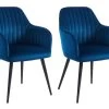 Lot De 2 Chaises Avec Accoudoirs En Velours Et Métal Noir - Bleu - ELEANA -Magasin de meubles de restaurant chaise 448125