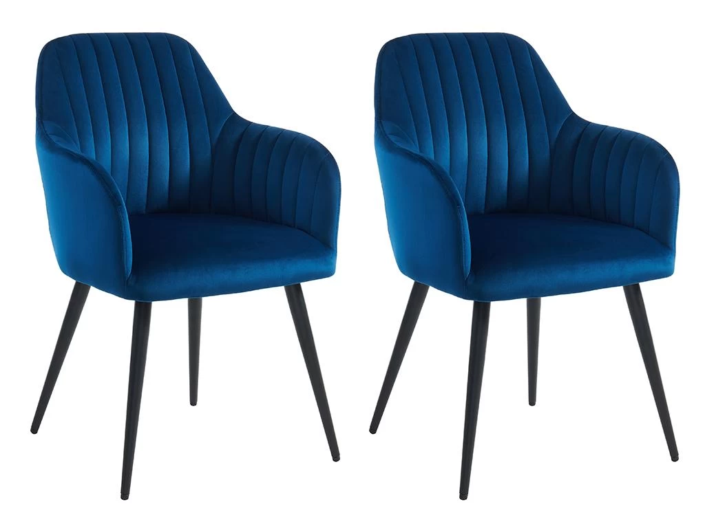 Lot De 2 Chaises Avec Accoudoirs En Velours Et Métal Noir - Bleu - ELEANA 3 Lot De 2 Chaises Avec Accoudoirs En Velours Et Métal Noir - Bleu - ELEANA