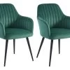 Lot De 2 Chaises Avec Accoudoirs En Velours Et Métal Noir - Vert - ELEANA -Magasin de meubles de restaurant chaise 449995