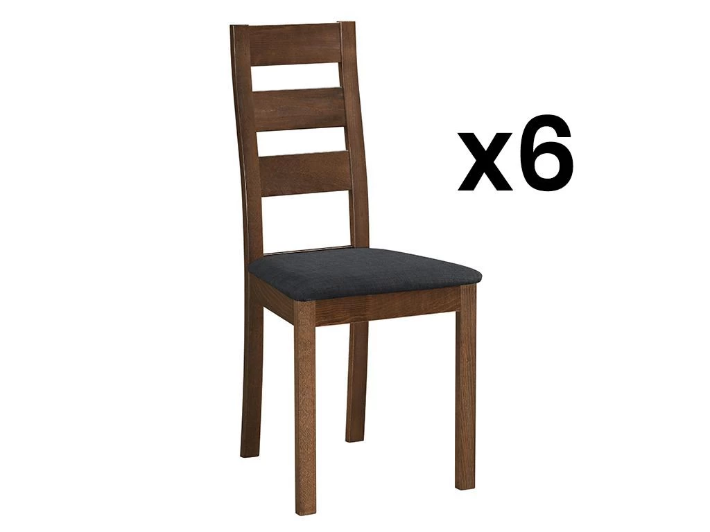Lot De 6 Chaises ALCINO - Hêtre Et Tissu - Coloris : Noyer Et Anthracite 3 Lot De 6 Chaises ALCINO - Hêtre Et Tissu - Coloris : Noyer Et Anthracite