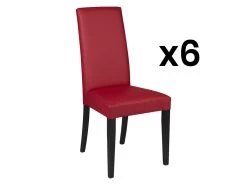 Lot De 6 Chaises TACOMA - Simili Rouge & Pieds Noirs