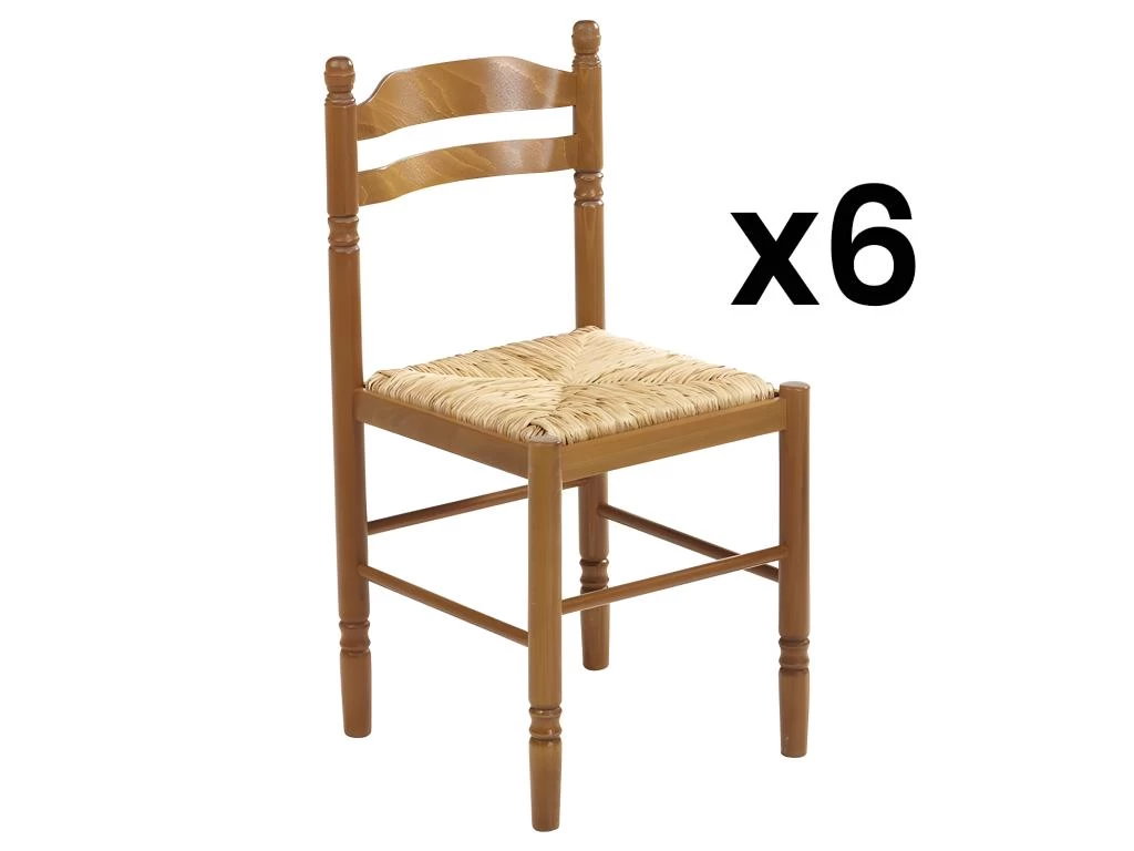 Lot De 6 Chaises JEANNE - Hêtre Massif & Assise Paille De Riz 3 Lot De 6 Chaises JEANNE - Hêtre Massif & Assise Paille De Riz