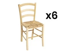 Lot De 6 Chaises PAYSANNE - Hêtre Massif Teinté Naturel, Paille De Riz