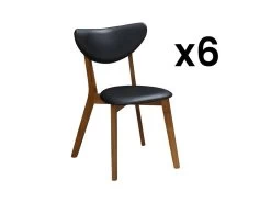 Lot De 6 Chaises LISETTE - Hévéa Massif & Simili - Noyer Et Noir