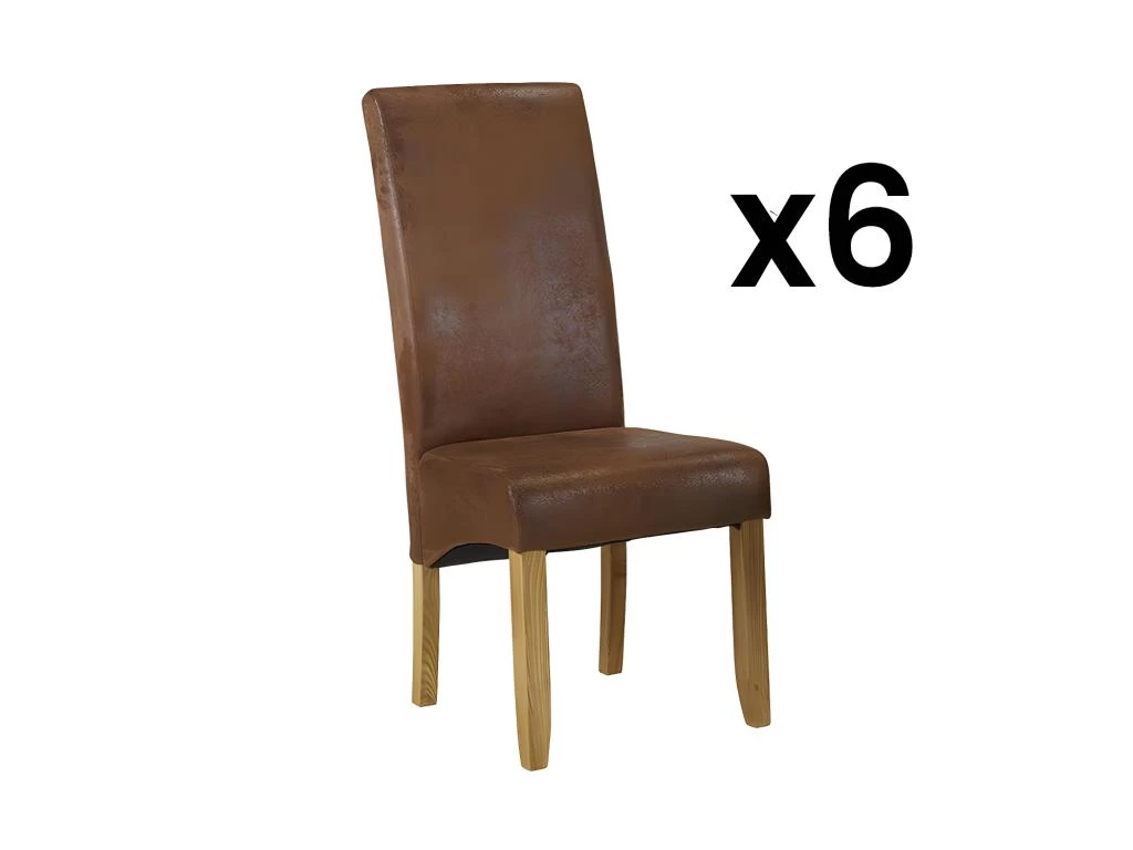 Lot De 6 Chaises SANTOS - Microfibre Aspect Cuir Vieilli - Pieds Bois Clair 3 Lot De 6 Chaises SANTOS - Microfibre Aspect Cuir Vieilli - Pieds Bois Clair