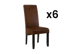 Lot De 6 Chaises SANTOS - Microfibre Aspect Cuir Vieilli - Pieds Bois Foncé