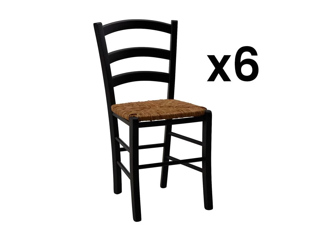 Lot De 6 Chaises PAYSANNE - Hêtre Massif Teinté Noir, Paille De Riz 3 Lot De 6 Chaises PAYSANNE - Hêtre Massif Teinté Noir, Paille De Riz