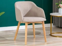 Lot De 6 Chaises Avec Accoudoirs - Tissu Et Hévéa - Beige - JELISA -Magasin de meubles de restaurant chaise 4579289