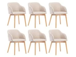 Lot De 6 Chaises Avec Accoudoirs - Tissu Et Hévéa - Beige - JELISA -Magasin de meubles de restaurant chaise 4579471