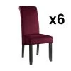 Lot De 6 Chaises DELINA - Velours Matelassé & Pieds Bois - Bordeaux