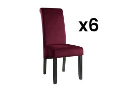 Lot De 6 Chaises DELINA - Velours Matelassé & Pieds Bois - Bordeaux