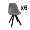 Lot De 6 Chaises Scandinaves ANEYA - Velours & Pieds Hévéa - Gris